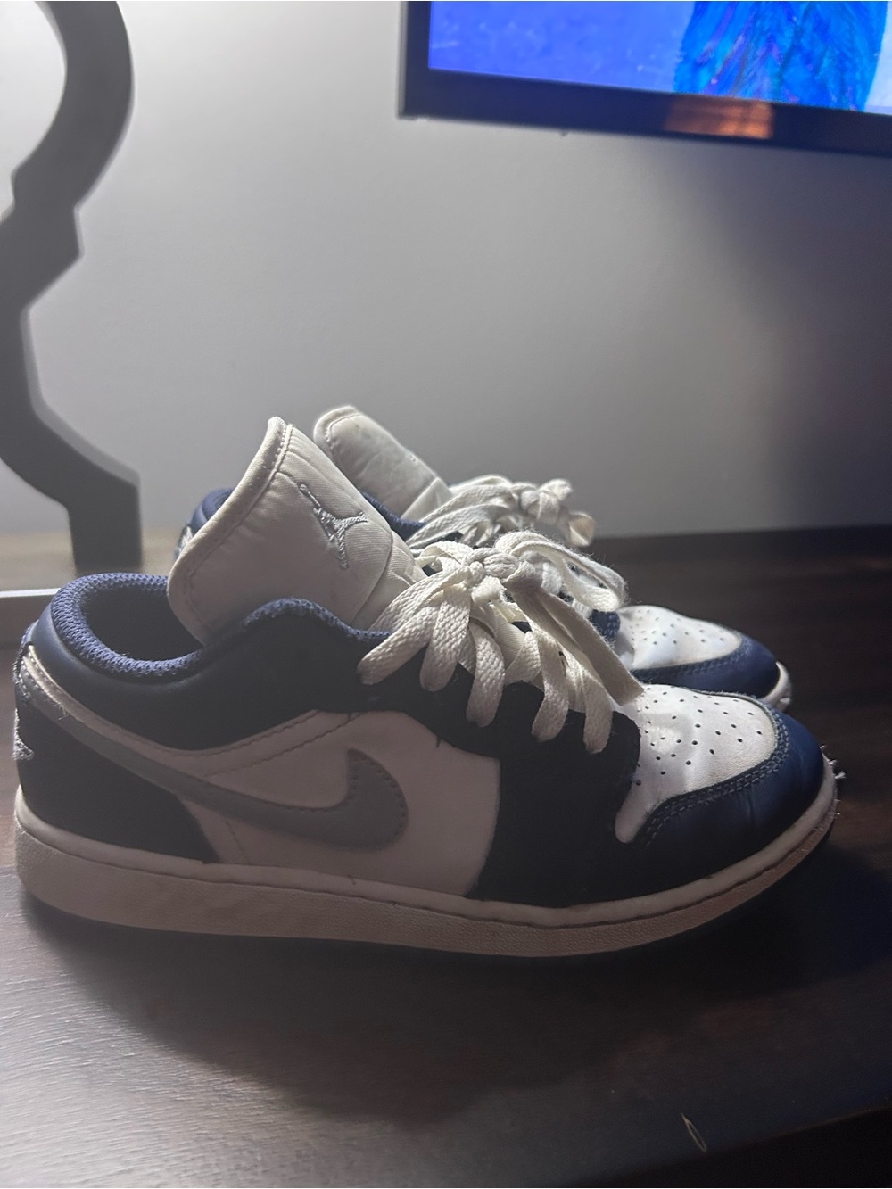 Jordan Kids White and Navy Low-Top Sneakers